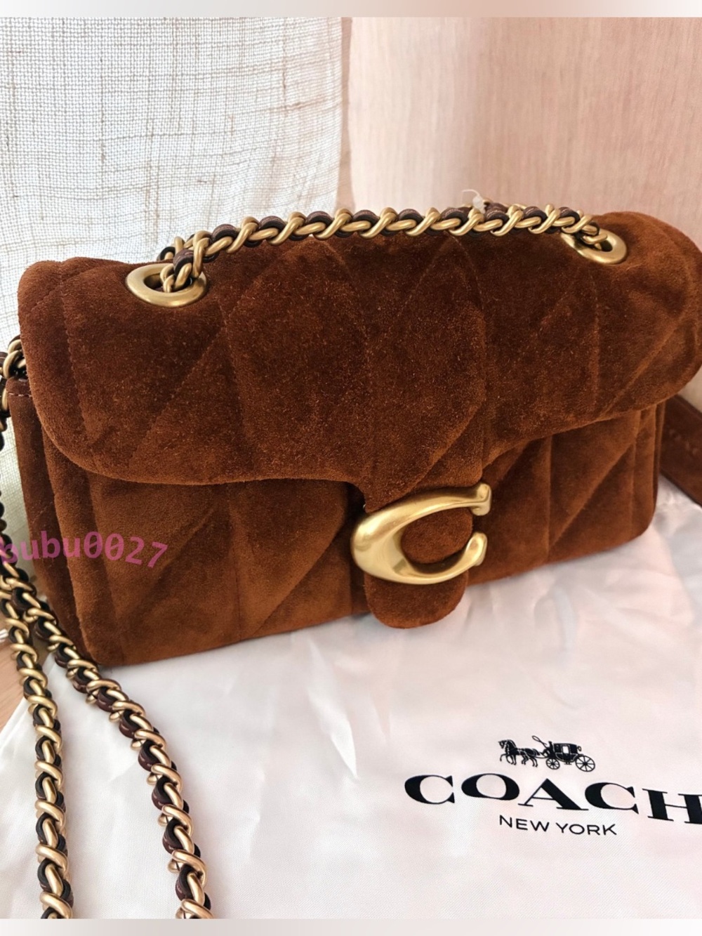 NWT❤️Coach Tabby Shoulder Bag 20 With Quilting Suede Warm Brown Crossbody CCK48 - Picture 6 of 12